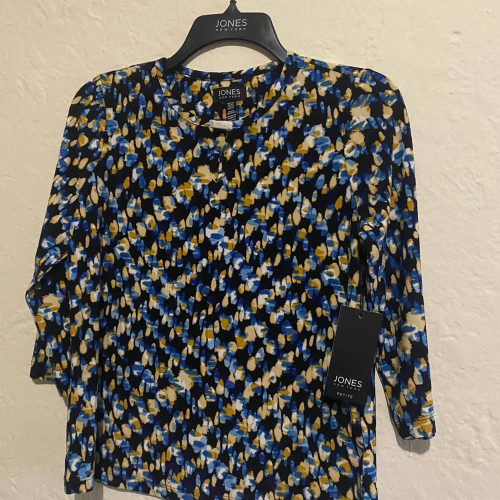 Jones New York Blue and Yellow Abstract Blouse